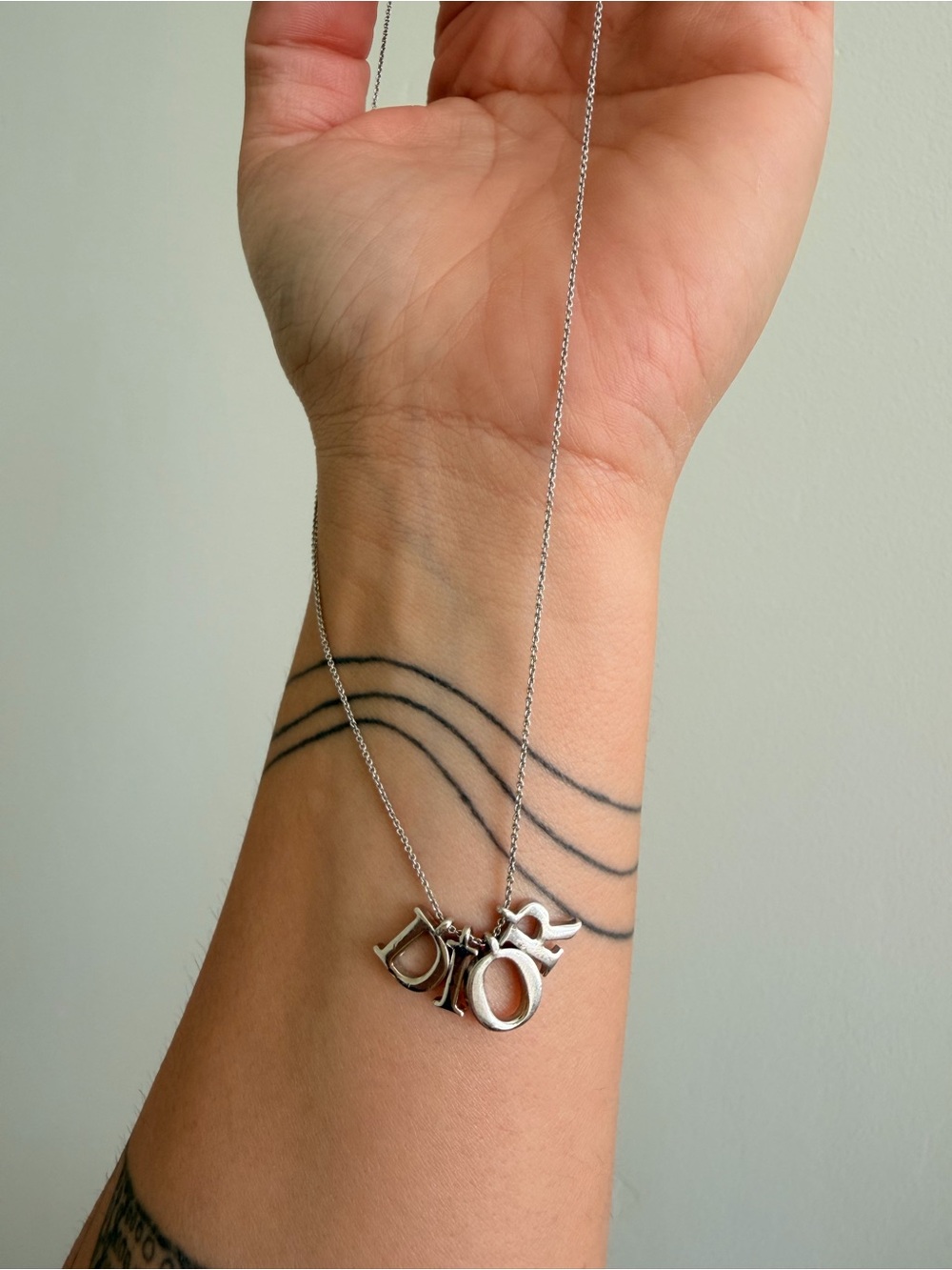 Dior Silver Letter Charm Necklace